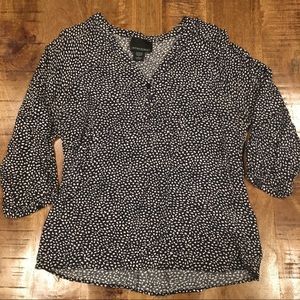 Cynthia Rowley navy blouse, white dots, size L